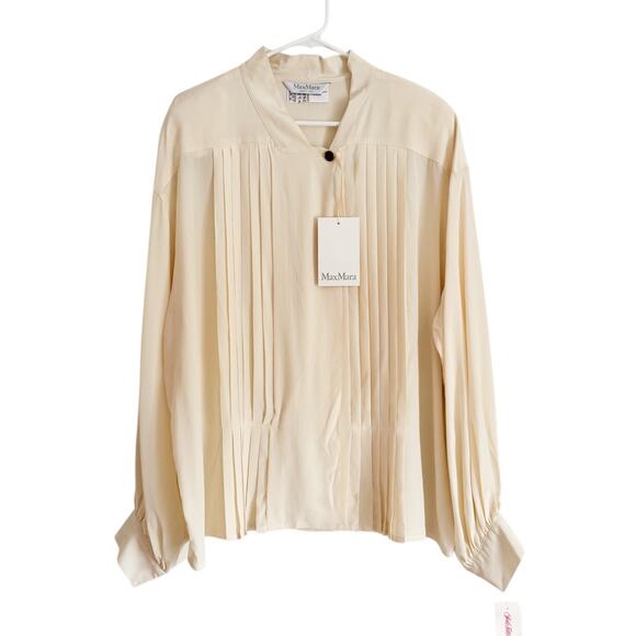 MaxMara Tops - Max Mara 100% Silk Blouse Ivory Pleated Top Quiet Luxury Old Money Retro Classic